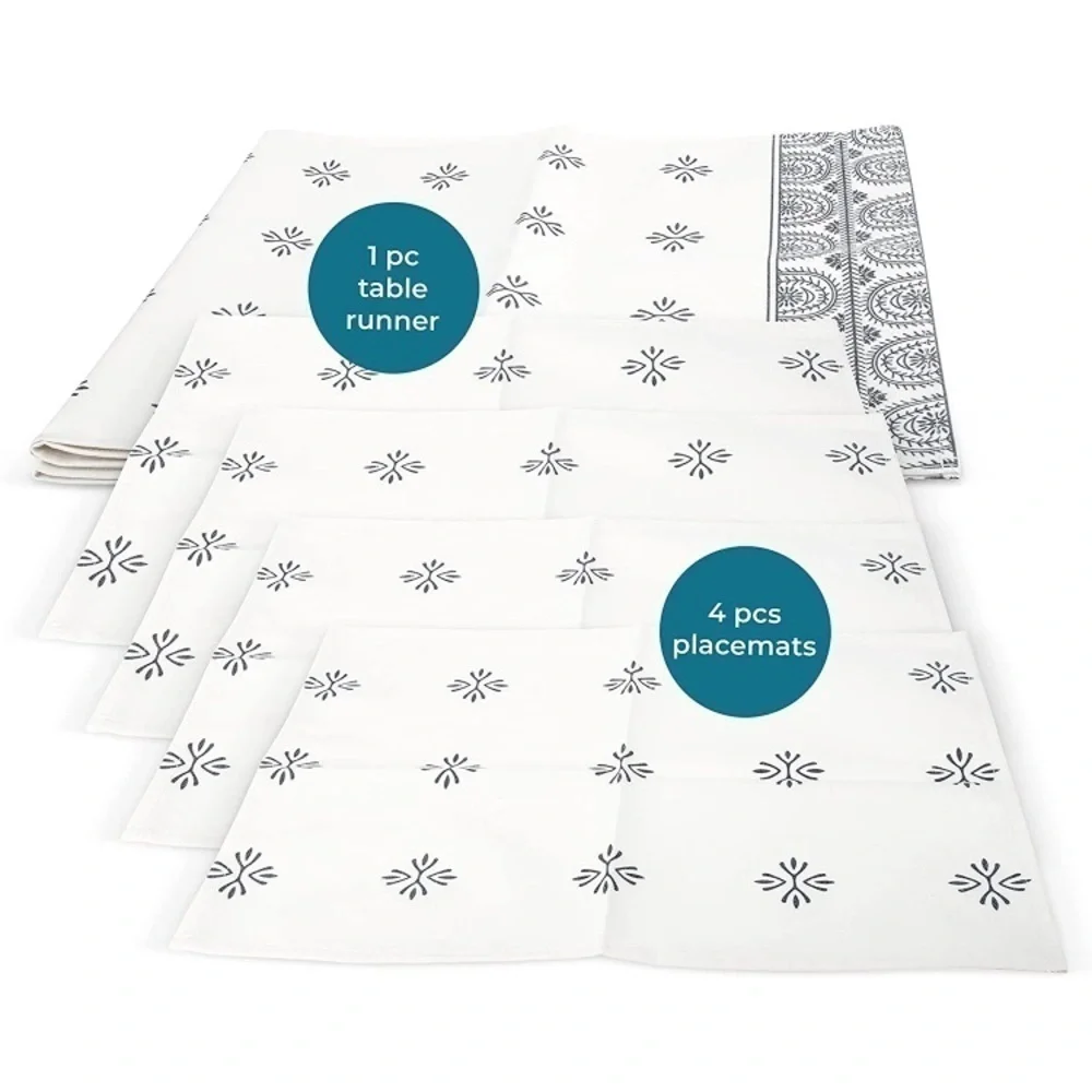 Brand New 5 Piece Set of Matching Modern Design Table Runner and Placemats